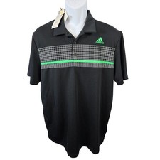 NEW Adidas Mens Chest Check Golf Polo Shirt Black Green UPF 50 Primegreen L