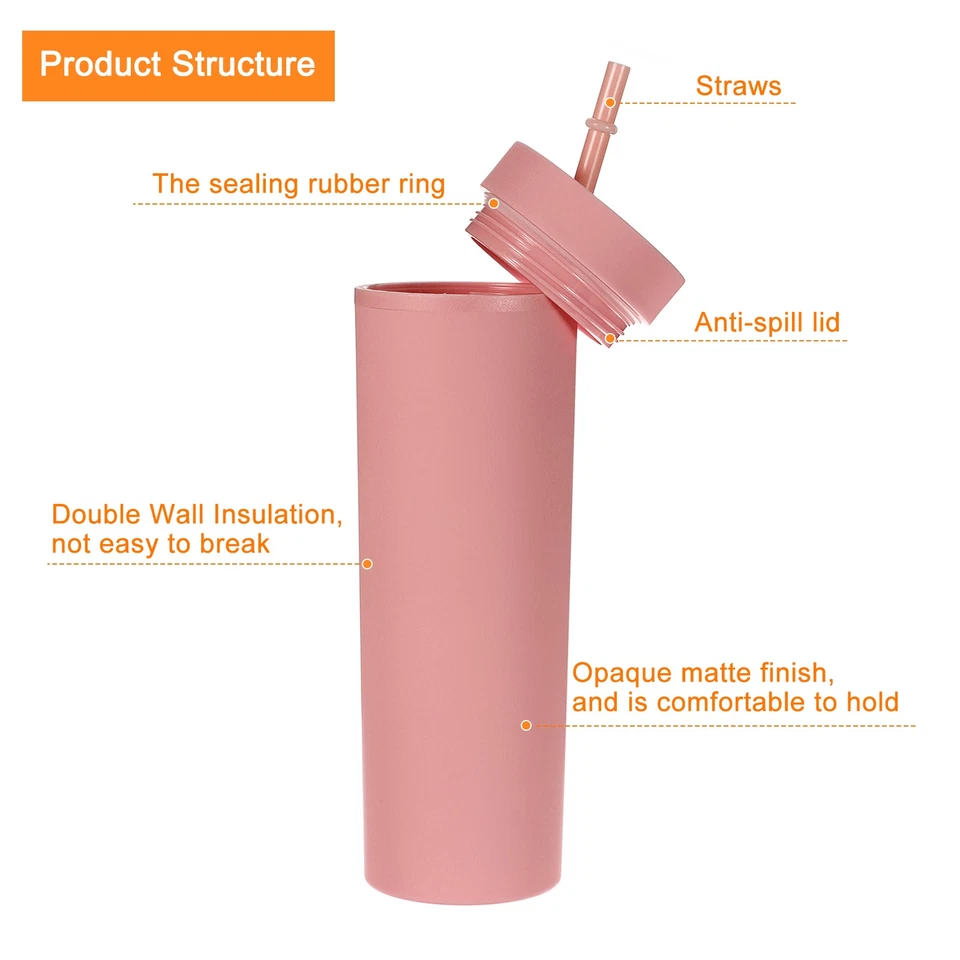 Skinny Tumbler with Lids and Straws 16Oz Matte Deep Red Skinny Tumbler Bulk - Image 3 of 4