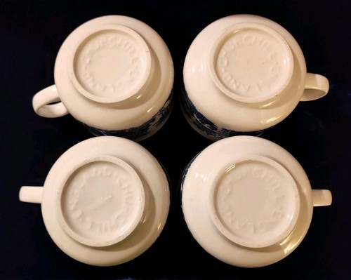 Vintage Churchill England Blue Willow Set of 4 Large Breakfast Cups/Soup Mugs - Picture 8 of 11