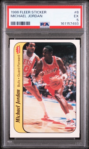 1986 FLEER STICKER #8 MICHAEL JORDAN ROOKIE RC PSA 5