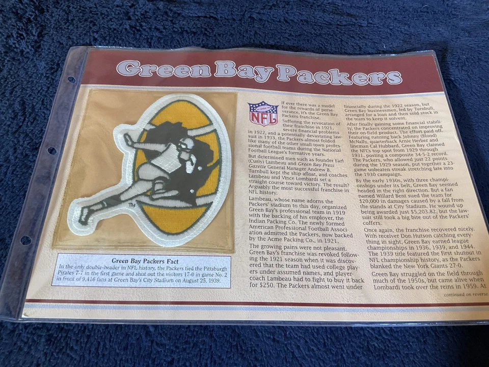 GREEN BAY PACKERS ~ Willabee & Ward NFL GOLDEN AGE FOOTBALL TEAM PATCH INFO CARD - Image 2 of 4