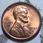 1951-S Lincoln Wheat Cent Penny 1c - REVERSE DIE CRACK ERROR Red/Brown BIN979