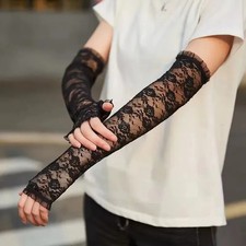 Long Lace Hollow-Out Fingerless Gloves Sun Protection Sleeves Mesh Lace Thin Cyc