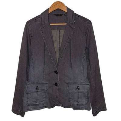 Eddie Bauer Damen Größe Large Denim Style Einreiher Blazer Blau Gestreift