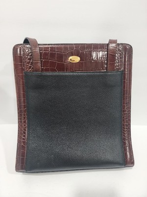 BALLY Vintage Alligator Leather Trim Brown Black  Shoulder Women's Bag Satchel