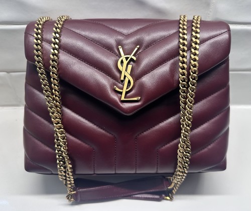 Saint Laurent YSL Loulou Small Quilted Leather Shoulder Bag Burgundy/Gold