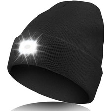 Unisex LED Beanie Hat with Light, USB Rechargeable Headlamp One Size Black