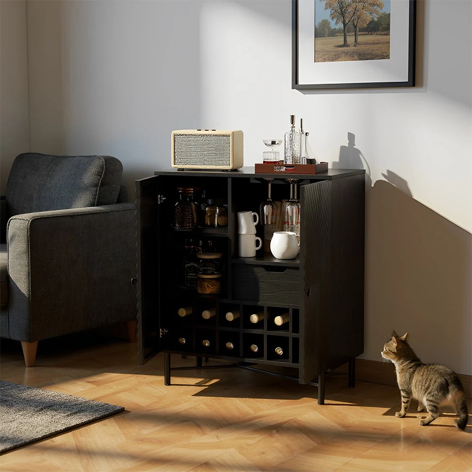 Винный бар шкаф с 14 винный стеллаж, стеклянный держатель, регулируемая полка отдельно стоящий новый - Изображение 3 из 4