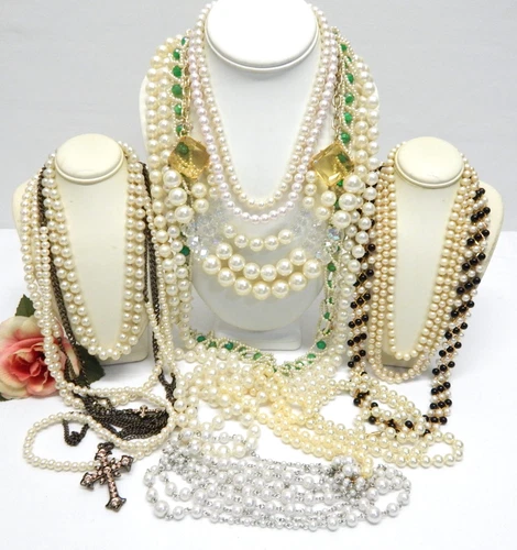 VINTAGE TO NOW FAUX PEARL BEAD COSTUME JEWELRY NECKLACE LOT