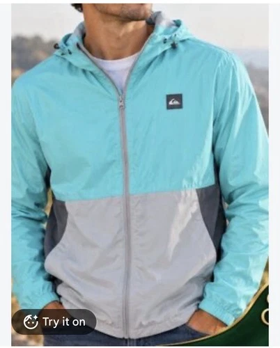 Size S Quicksilver Gray/Blue Zip Hooded Light Jacket W Hood Pocket NWT MSRP 120 - product listing photo