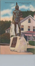 Statue of Massasoit Protector of Pilgrims MA c1940s Postcard UNP
