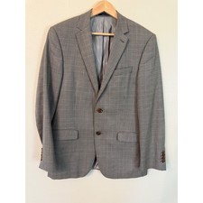 Ralph Lauren Silk Wool Houndstooth Sport Coat Blazer Grey Blue 40R