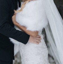 Blue Tip White Faux Fur Stole Bridal Wedding Wrap Accessory Regular Size