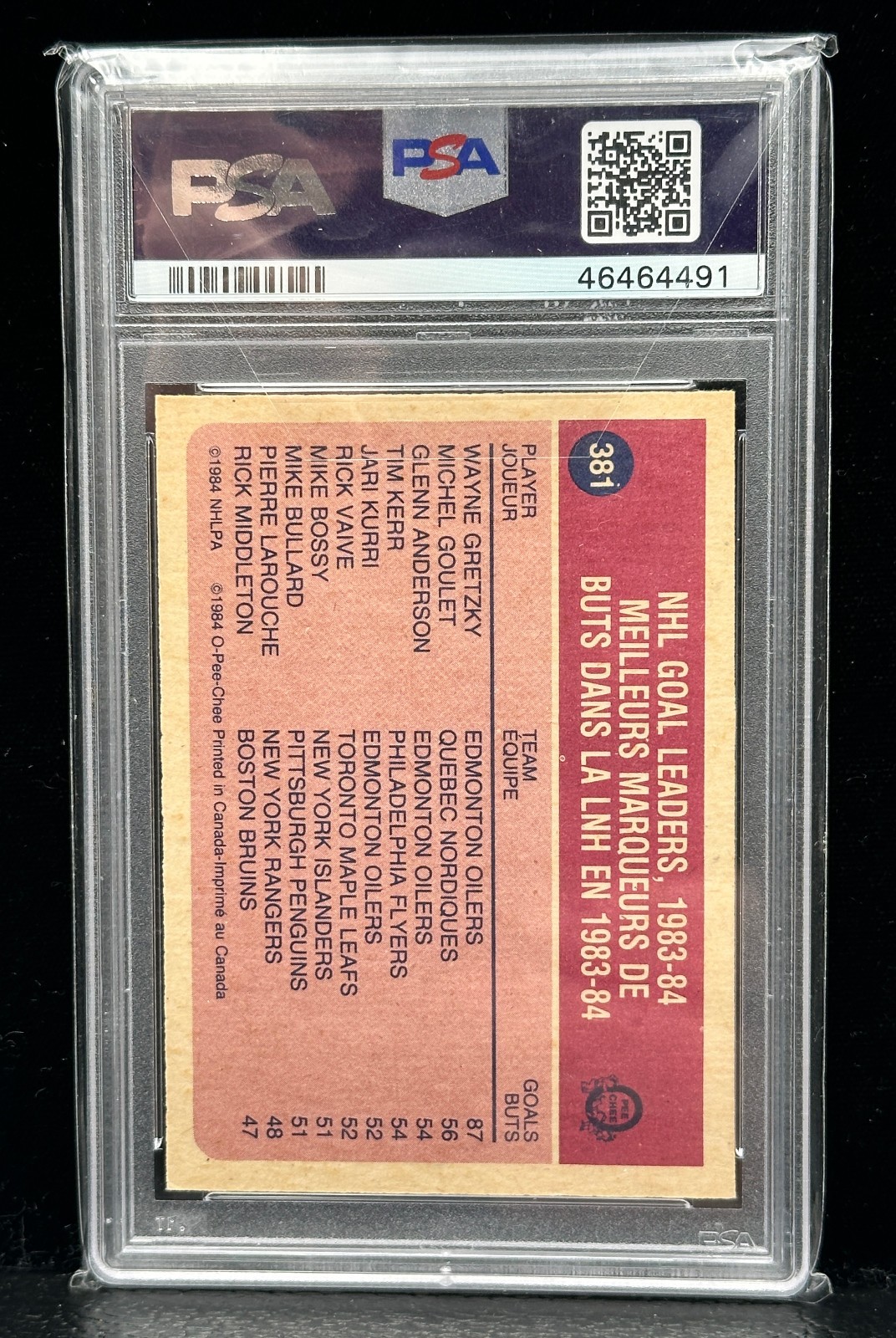 1984 O-PEE-CHEE OPC 381 WAYNE GRETZKY 1983-84 GOAL LEADER CARD GEM MINT PSA 10 view 2