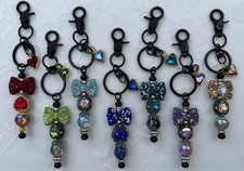 Hand made beaded key chain/Bag charm Bling. Bow. Gifts. Basket filler.