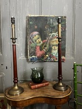 Vintage Pair Tall Candle Sticks Table Lamps
