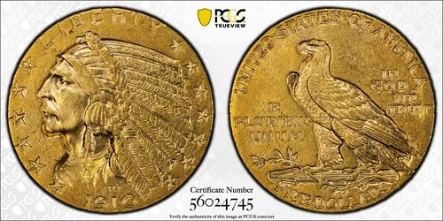 1910 $5 Dollar Indian Head Half Eagle U.S Gold Coin PCGS AU 58 Gold Shield