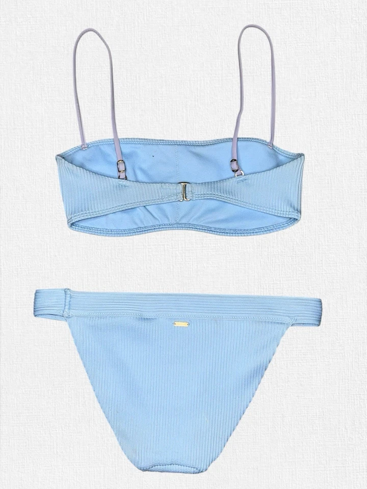 Novo com etiquetas Abercrombie & Fitch 2 peças biquíni azul com nervuras Bralette SM parte inferior atrevida MED - Imagem 2 de 4