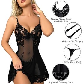 Women's Sexy-Lingerie Babydoll Sleepwear Underwear Lace Dress G-StringNightwear`