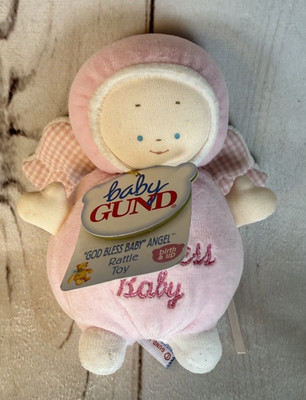 NWT Gund God Bless Baby Girl  Pink Angel Rattle Toy Mini Doll Plush 5'' 5676