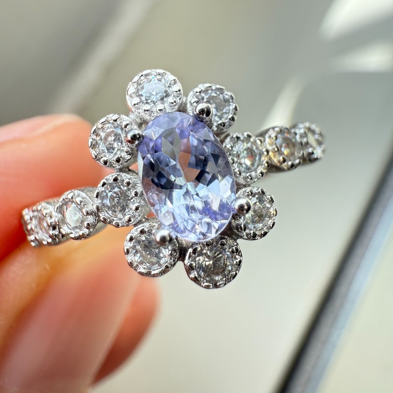 925 Sterling Silver Ring 6x4mm Natural Tanzanite Gemstone Zircon Flower Handmade