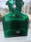 Blenko Water Bottle Emerald Green  Glass Vase 8.25” Carafe MCM Double Spout