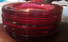 Set of 12 Vintage 8" Red / Pink Glass Salad / Snack / Dessert Plates 