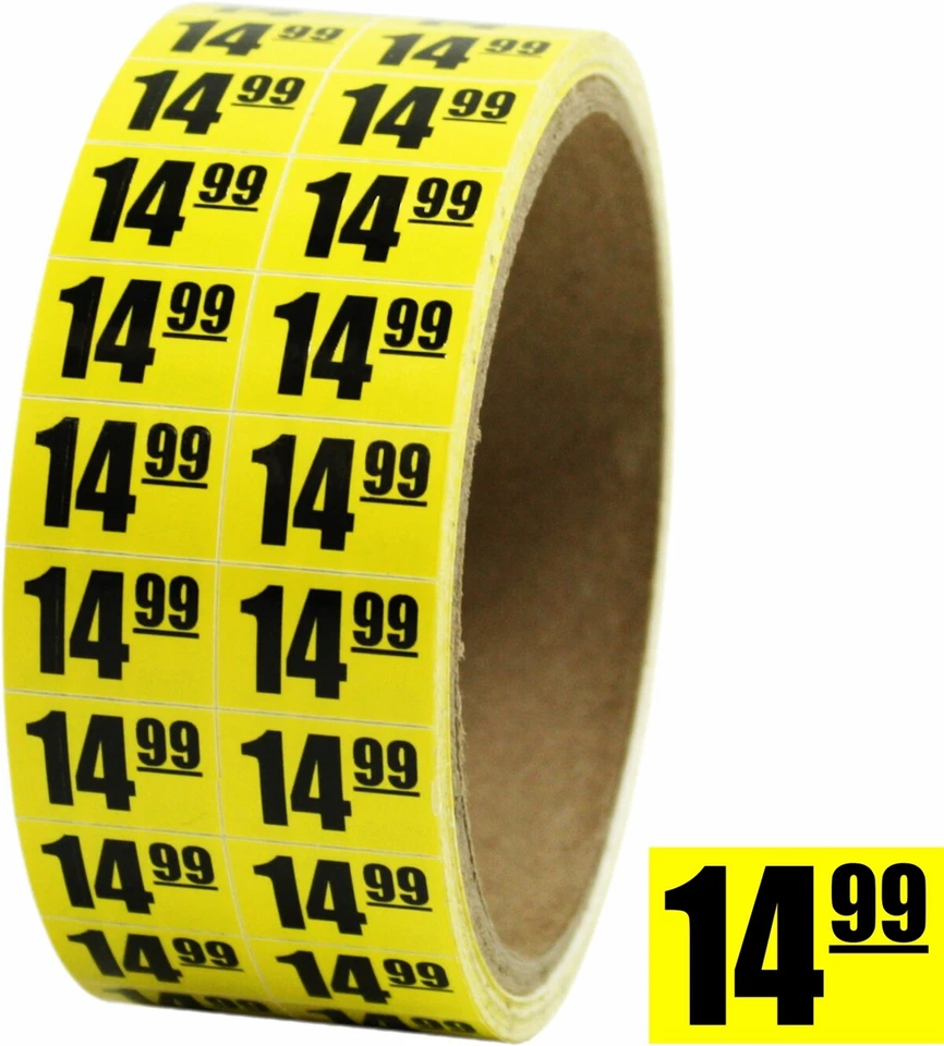 SQUARE DEAL RECORDINGS & SUPPLIES 14.99 $15 Sale Discount Price Labels Stickers DAY-GLO YELLOW .75"x.5" Store Use