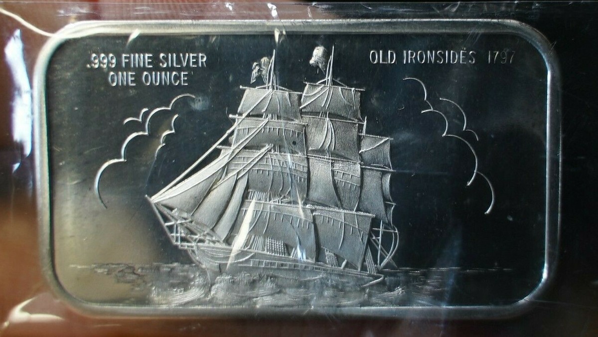 ヴィンテージ デグッサ レア &quot;歯&quot; 1オンス0.999 シルバー アート バー Vintage Old Ironsides 1797 1 oz 999 fine silver art bar RARE