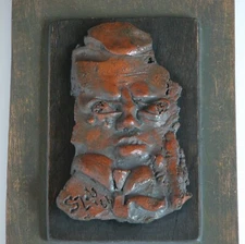 Vtg 1960s Signed Modernist Brutalist Face Mask Pottery Sculpture Wall Art
