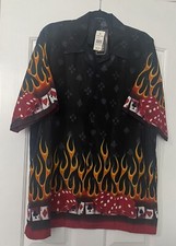 Ferugini Casino Gamblers Poker Cards Dice Flames Mens Shirt With TagsSize 2XL