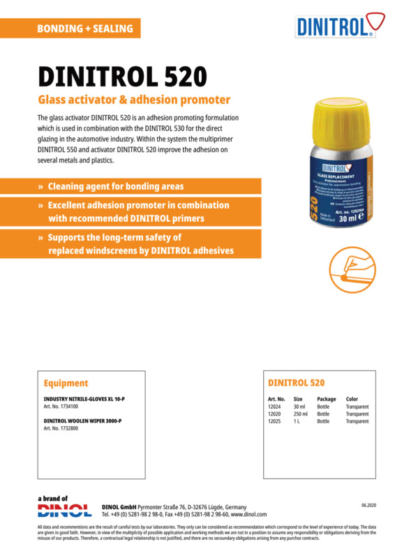 DINITROL 500 WINDSCREEN FITTING KIT BONDING ADHESIVE GLUE SEALANT GLASS OEM 12x