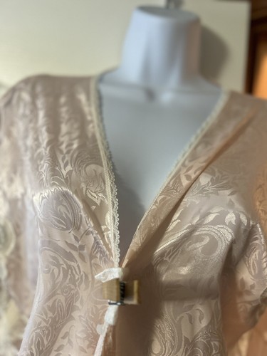 Vintage Lucie Ann II Nightgown Satin Lace Full Length Sleeveless Peach Pink Belt - Picture 5 of 17