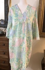 Miss Elaine 100 Cotton Tropical Floral Zip Front Robe Duster Small W/Pockets