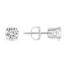 1.50 Ct Round Cut Created Diamond Earrings Studs Real 14K White Gold Crown Screw