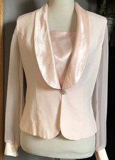 Vtg Another Thyme Blouse Womens 6 Pink Sheer Long Sleeves Rhinestones USA Made