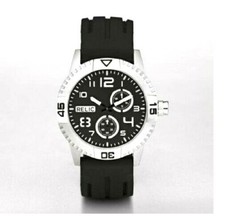 NEW RELIC SILVER TONE, BLACK SILICONE BAND,MULTI DIAL MEN'S WATCH ZR15586