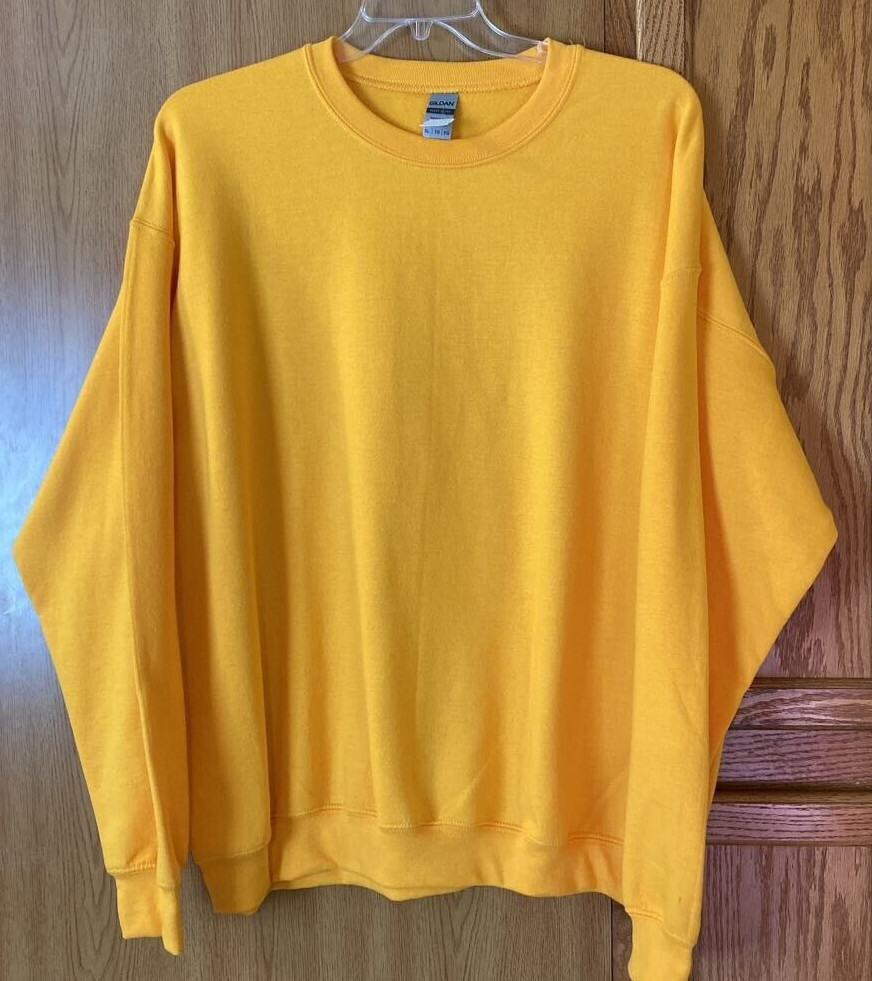 Gildan Mens Sweatshirt Yellow Crew Neck Long Sleeve Pullover XL