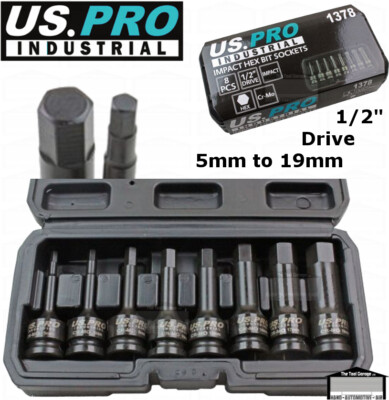 US PRO INDUSTRIAL 8pc 1/2" Impact Hex Allen Bit Socket, Sockets Set 5 ...