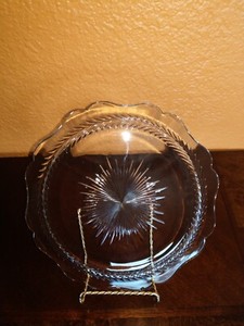 9.5" Jeannette Glass Herringbone / Sunburst Dinner Plate 1930's No Cracks