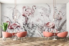 3D Gray Leaf Flamingo B5481 Wallpaper Wall Mural Removable Self-adhesive Amy 24