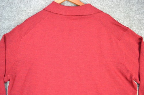 Neiman Marcus Sweater Mens XL Red 100% Merino Wool Polo Long Sleeve Collared - Picture 12 of 13
