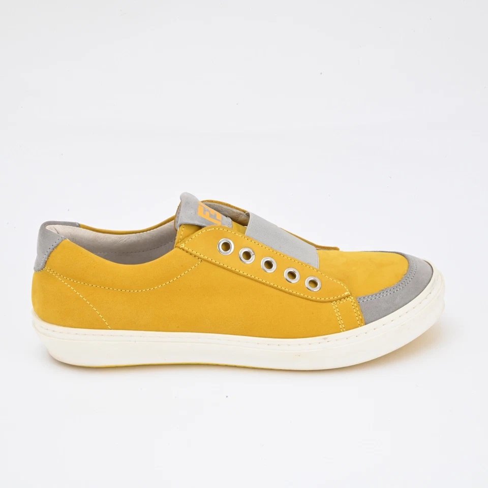 Fendi Niños Amarillo Mostaza Gamuza Cuero Sin Cordones Zapatillas eusize 36 Foto 4 de 4