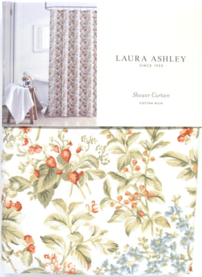 Laura Ashley Cotton Fabric Shower Curtain Berries Floral Rust Blue laura-ashley-cotton-fabric-shower-curtain-berries-floral-rust-blue