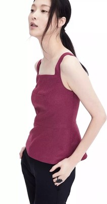 Débardeur Léger En Laine Flanelle Banana Republic - Péplum, Col Carré, Taille 14, Gris Clair Heather