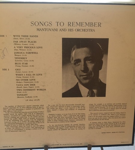 Mantovani Songs to Remember Stereo PS 193 London Records - Picture 2 of 3