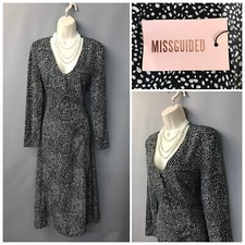 NEW MISSGUIDED Black & White Front Slit Glamorous Tea Dress UK 12 EUR 40 US 8