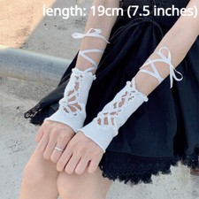 Women Hollow Out Gloves Fingerless Ruffle Bandage Lace Up Cosplay Punk Gloves