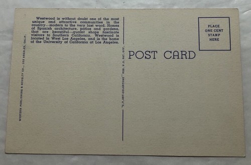 Westwood Village, CA., Showing University Of California. Postcard (J2) - Picture 2 of 2
