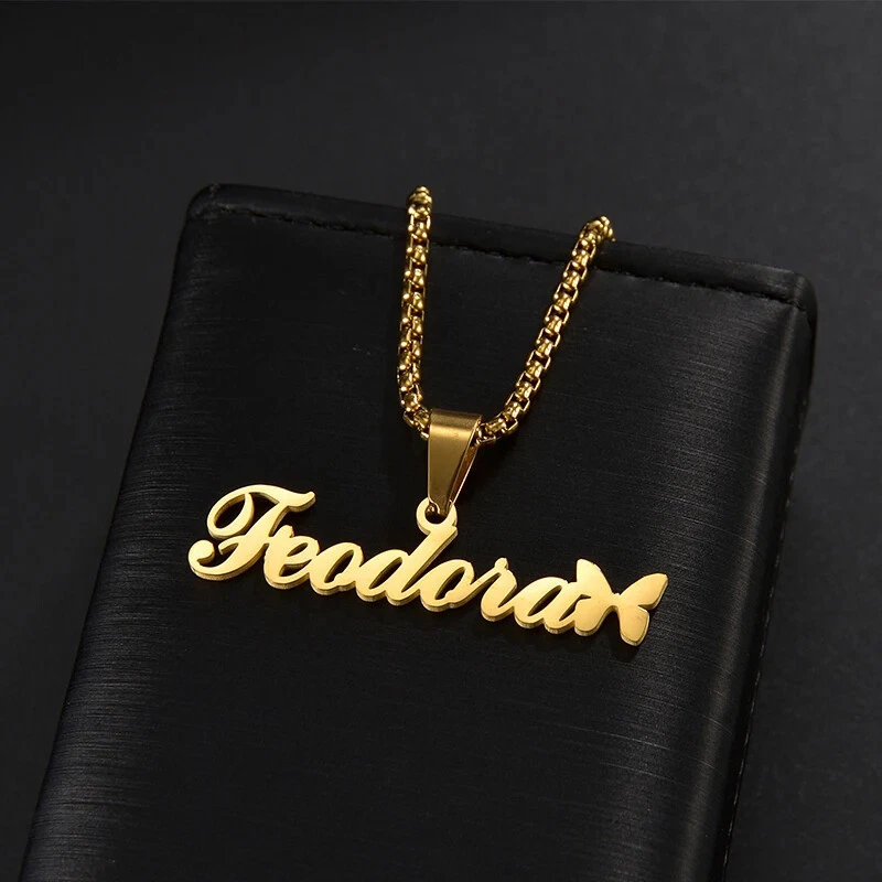 Personalized Custom Name Necklace Box Chain Butterfly Pendant Women Gold Jewelry - Image 2 of 4